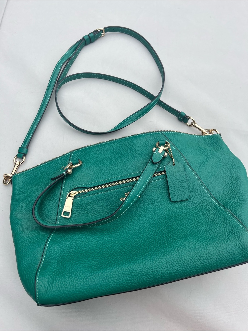 Coach Green Leather Crossbody Tote Bag - Gold Hardware